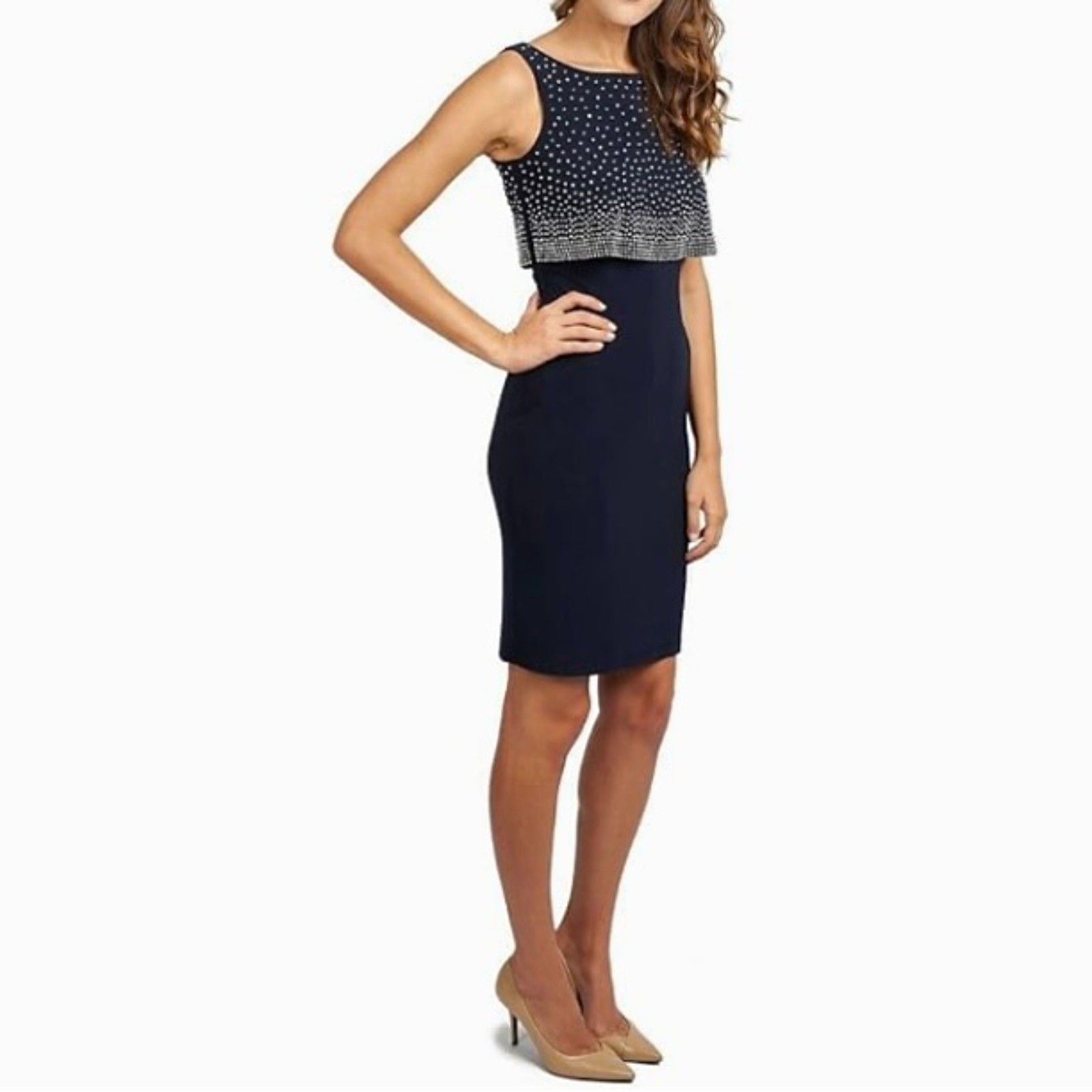 Joseph Ribkoff Navy Dress Sleeveless Cocktail Evening Sz 6 $254